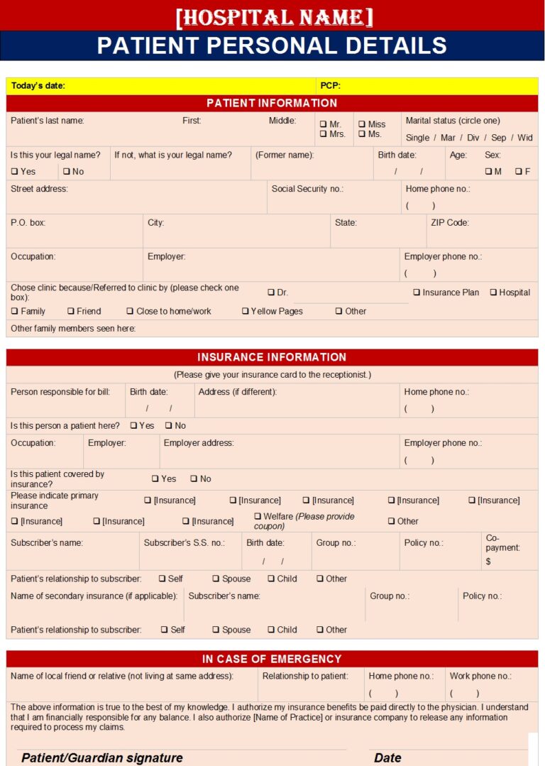 Best Personal Information Forms Templates - Excel Word Template