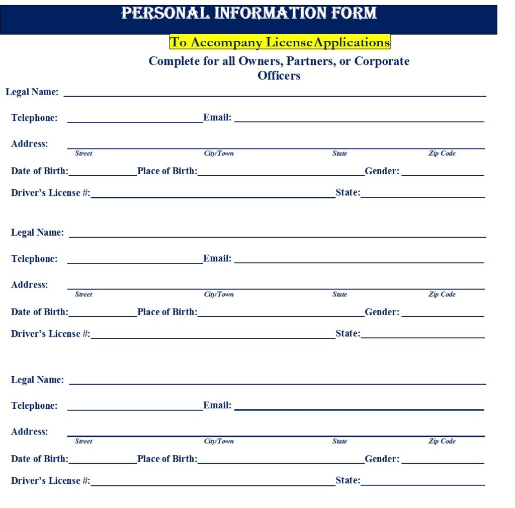 Best Personal Information Forms Templates Excel Word Template