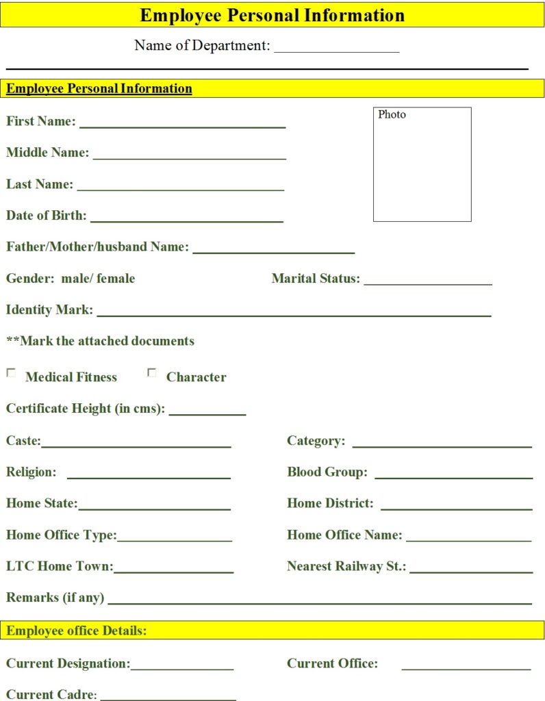 Best Personal Information Forms Templates Excel Word Template 9701