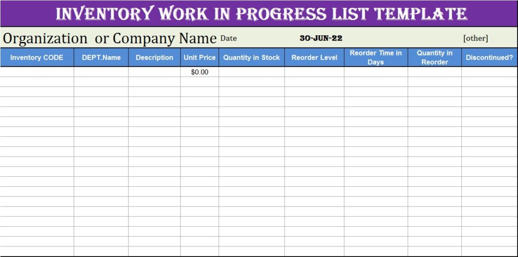 Best 7 Work-In-Progress Inventory List Templates - Excel Word Template