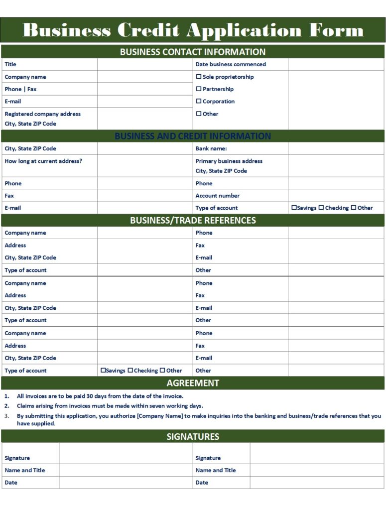 Business Credit Application Templates - Excel Word Template