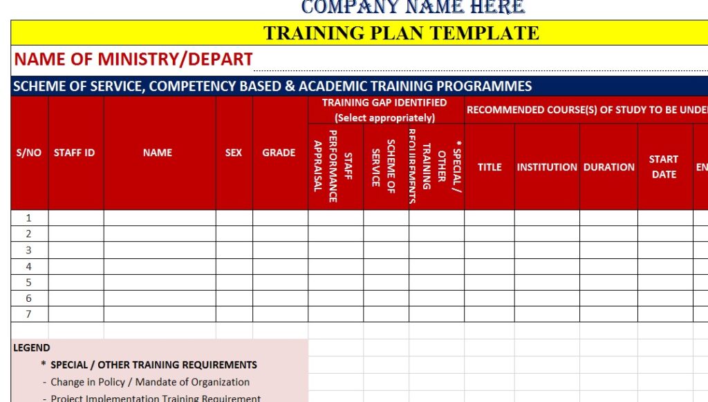 Training Plan Templates Excel Word Template 7269