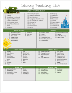 Disney Packing List Templates - Excel Word Template