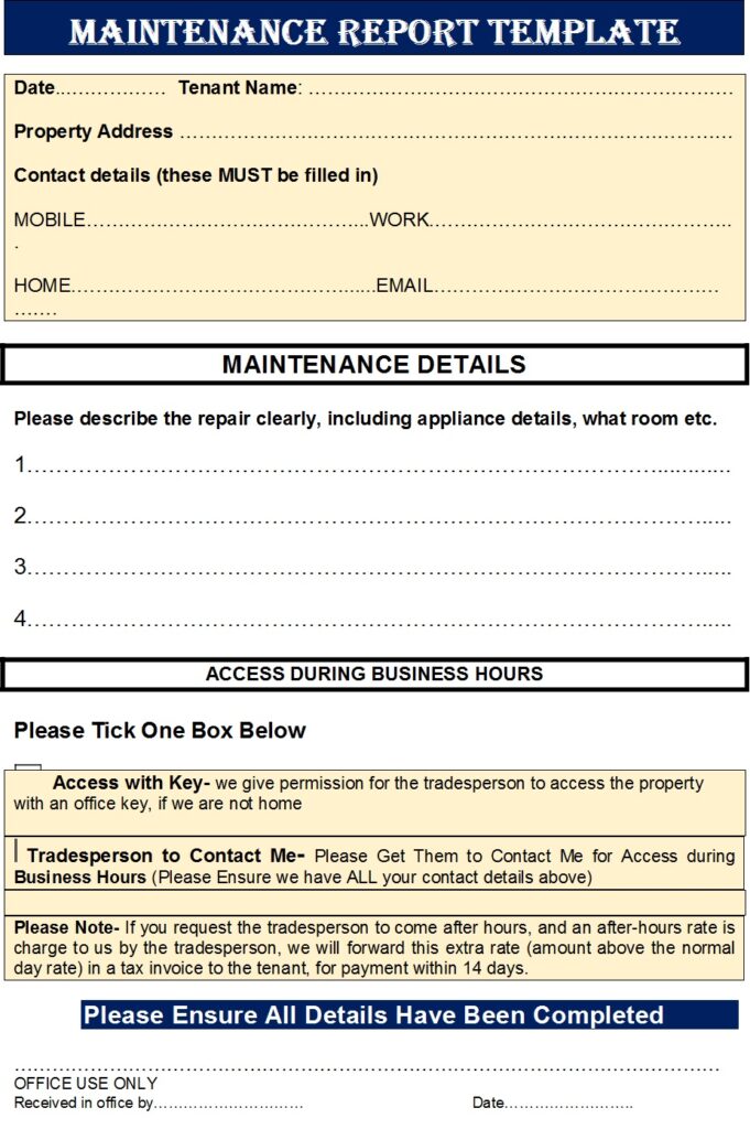 Maintenance Report Templates Excel Word Template