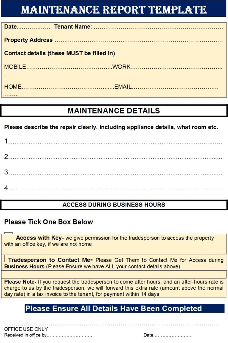 Maintenance Report Templates Excel Word Template 3042