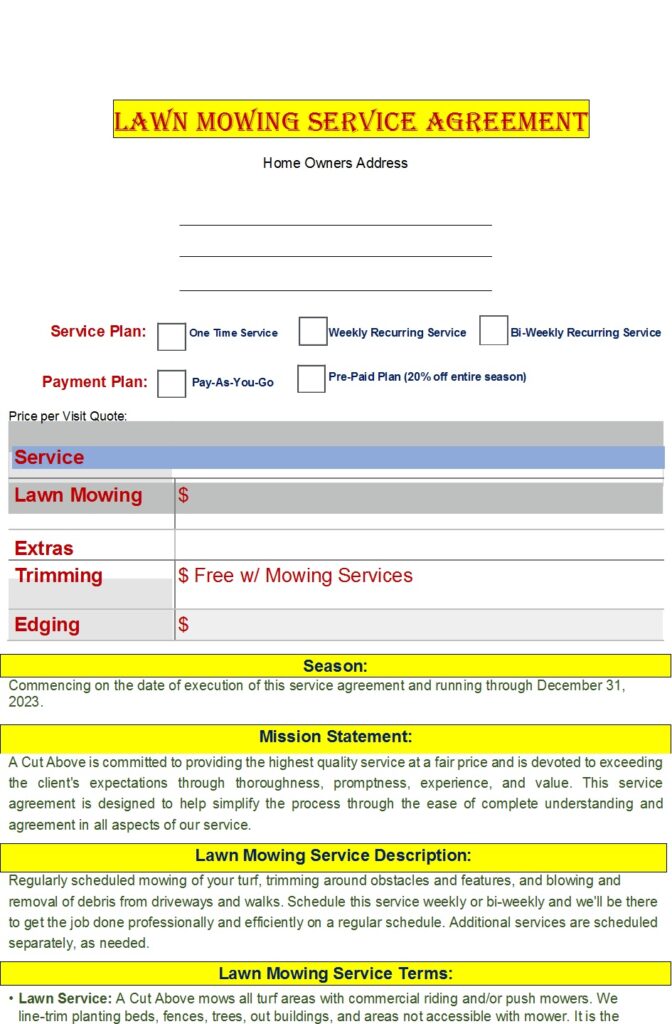 5+Lawn Care Contract Templates Excel Word Template