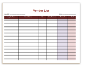 Supplier List Template - Excel Word Template