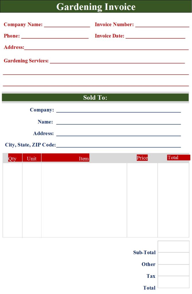 Best 7 Landscape Invoice Templates - Excel Word Template