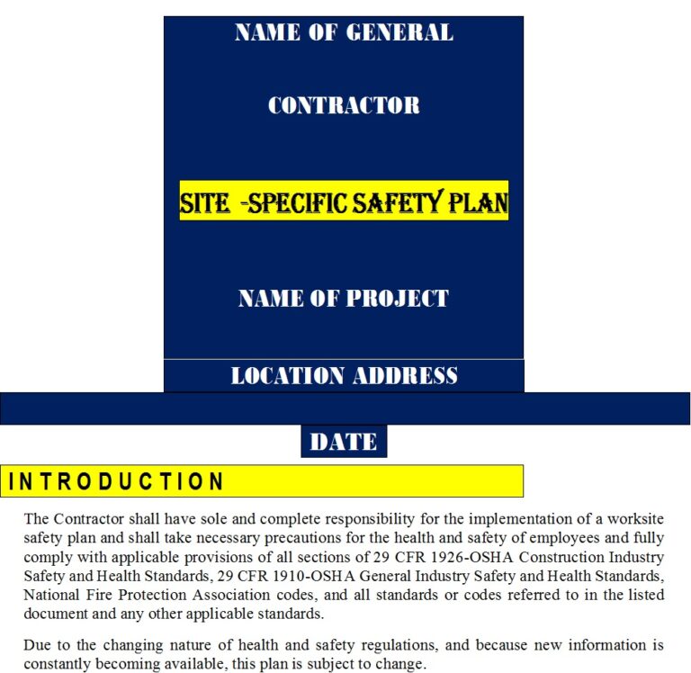 Site-Specific Safety Plan(SSSP) Templates - Excel Word Template