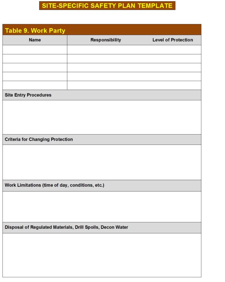 Site-Specific Safety Plan(SSSP) Templates - Excel Word Template