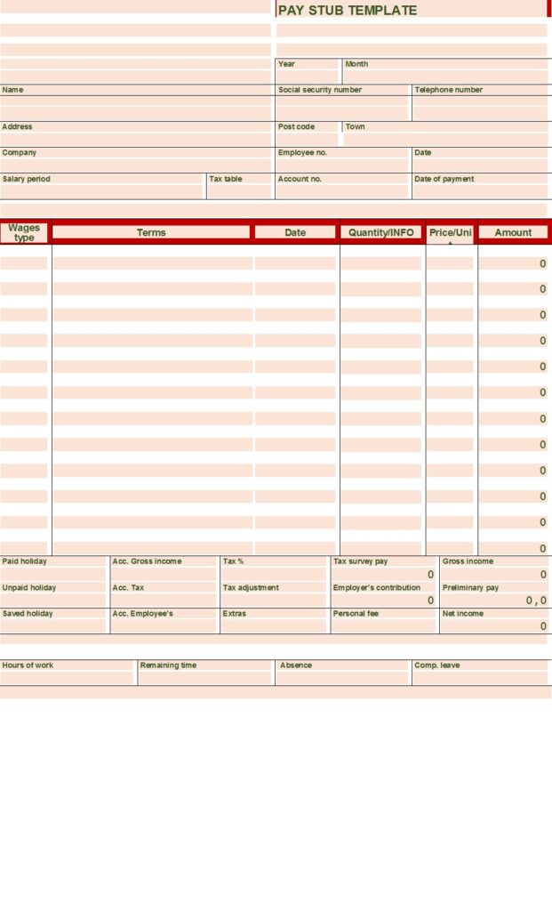 6+Free Pay stub Templates - Excel Word Template