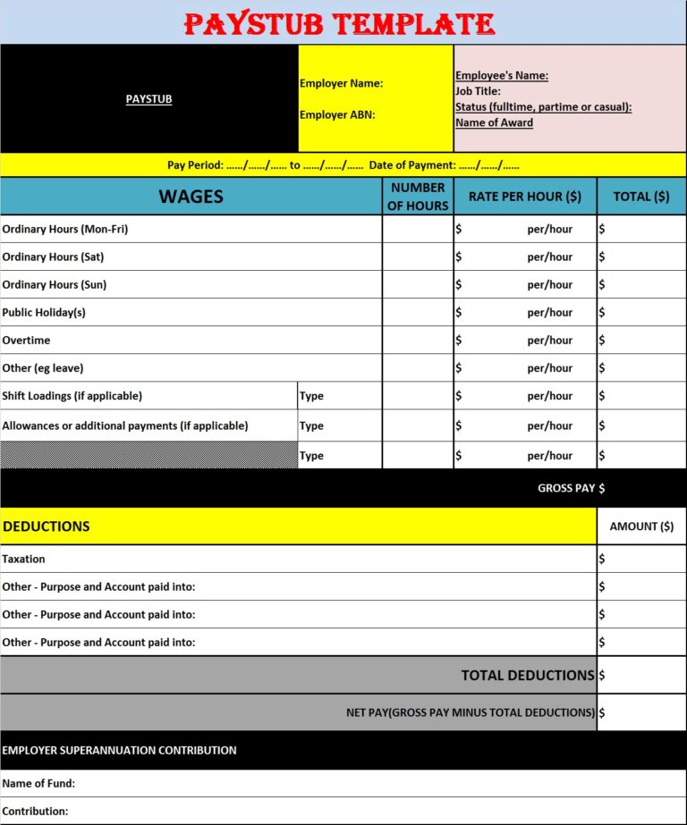 6+Free Pay stub Templates - Excel Word Template