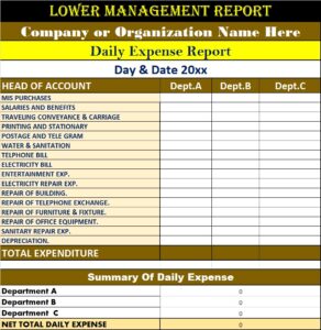 Lower Level Management Reports - Excel Word Template