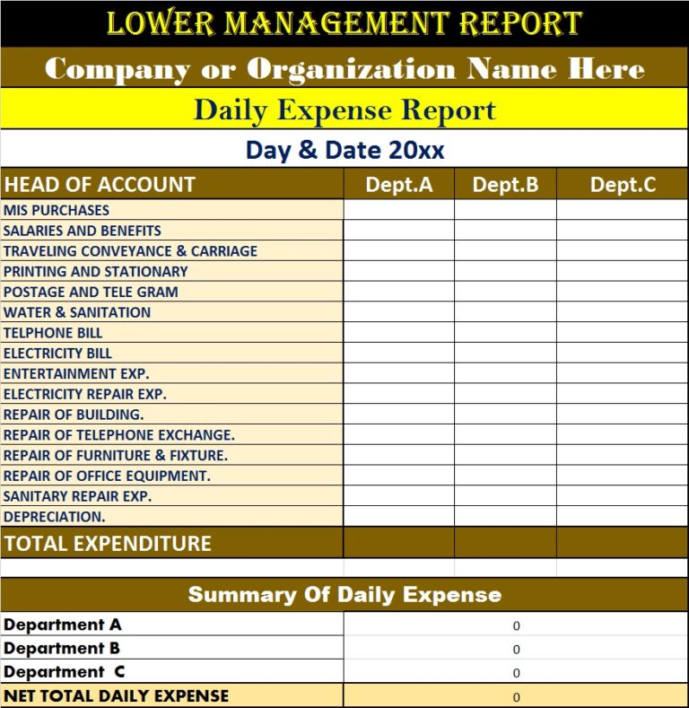 Lower Level Management Reports - Excel Word Template