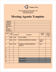 Meeting Agenda Format - Excel Word Template