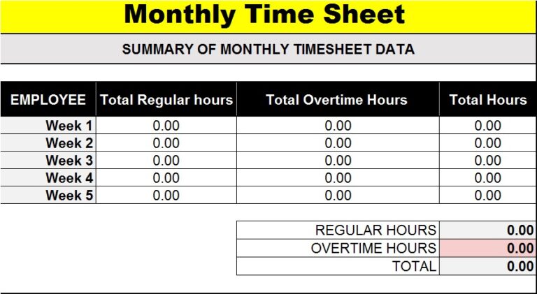 Best 5 Timesheet Templates - Excel Word Template