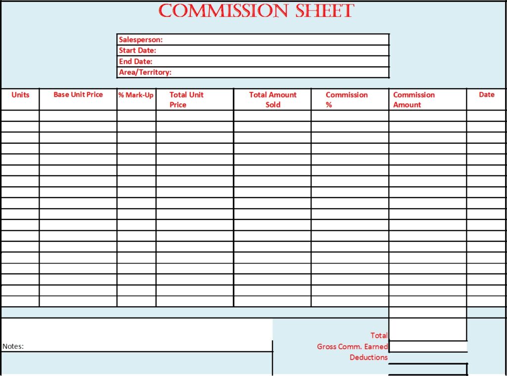 Free Commission Sheet Templates - Excel Word Template