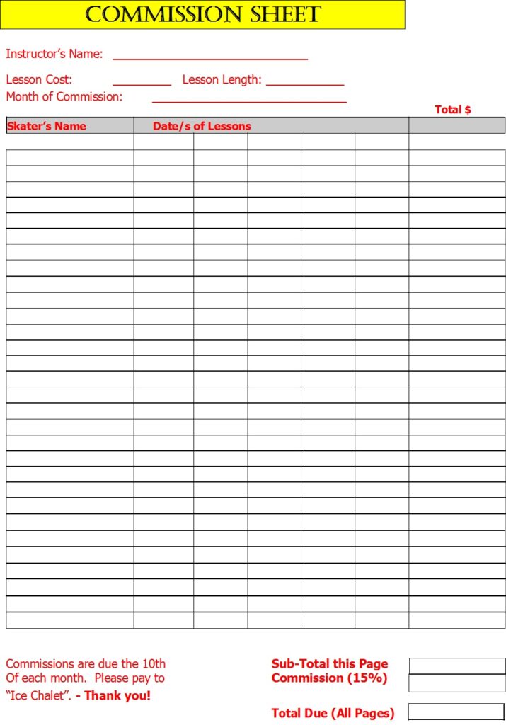 Free Commission Sheet Templates - Excel Word Template