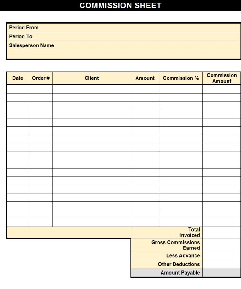 Free Commission Sheet Templates - Excel Word Template