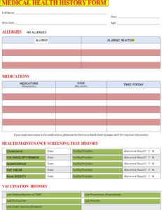 Medical Health History Form Templates - Excel Word Template