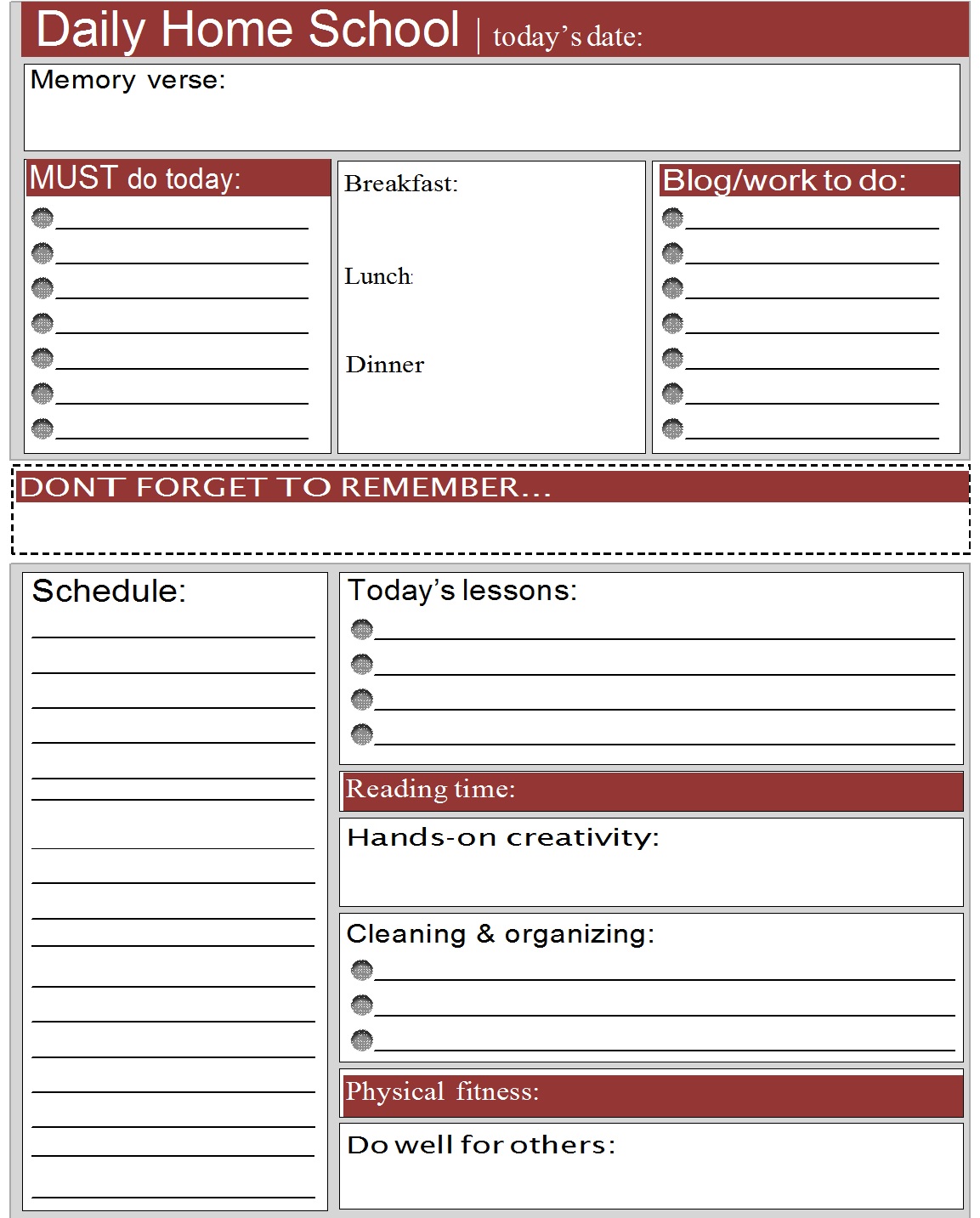 Daily Homeschooling Schedule Templates