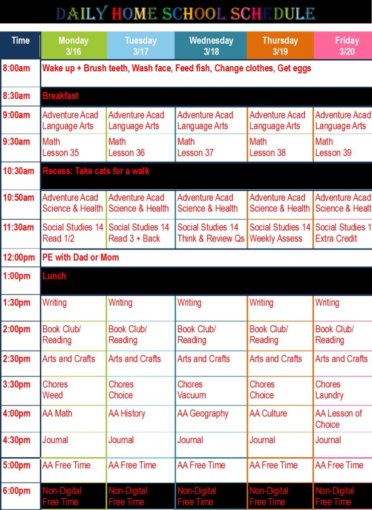 Daily Homeschooling Schedule Templates - Excel Word Template