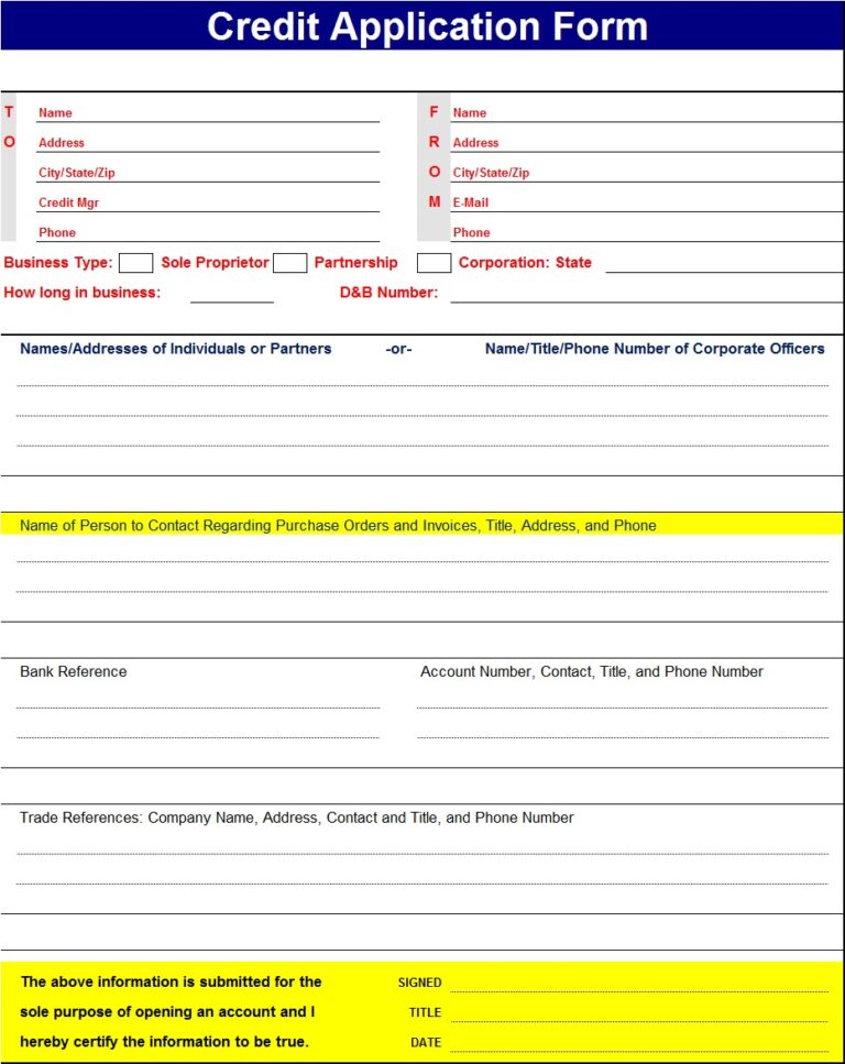 Credit Application Templates - Excel Word Template