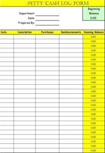 Petty Cash Log Form Templates - Excel Word Template