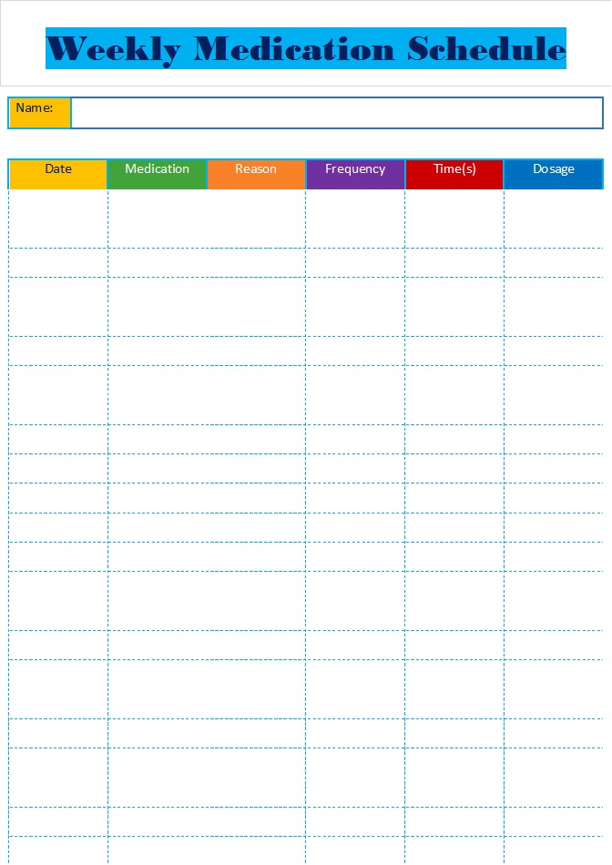 Weekly Patient Medication Schedule Templates