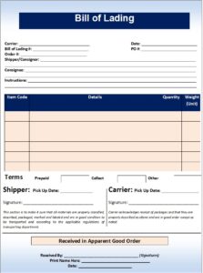 Bill of Lading Templates - Excel Word Template