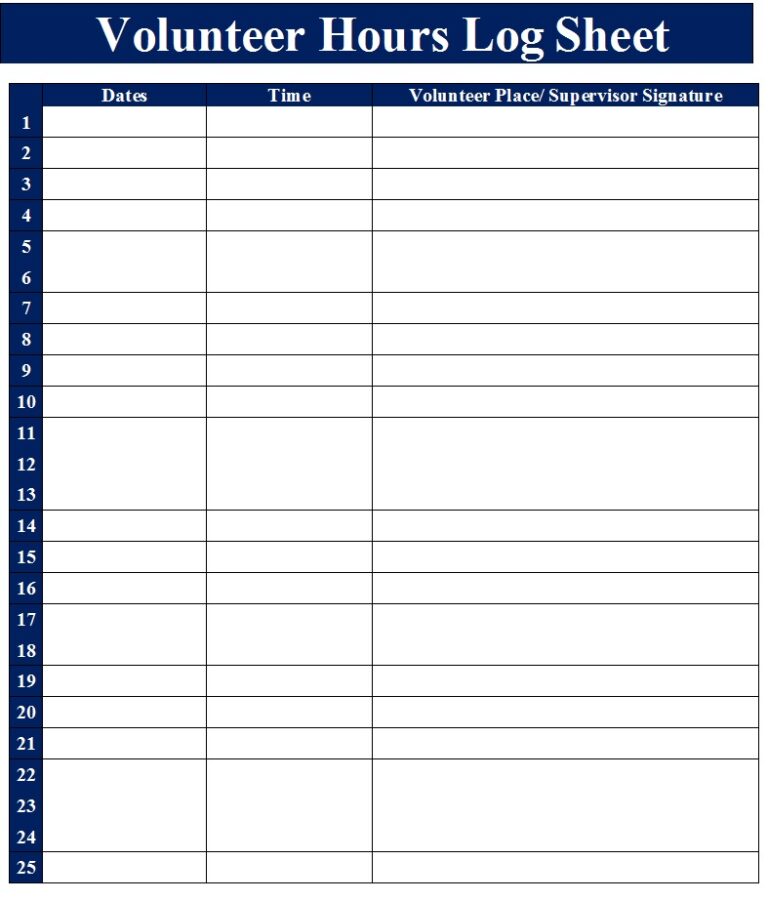 Volunteer Log Sheet Templates - Excel Word Template