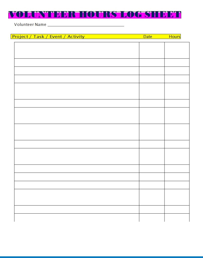 Volunteer Log Sheet Templates - Excel Word Template