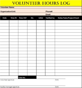 Volunteer Log Sheet Templates - Excel Word Template