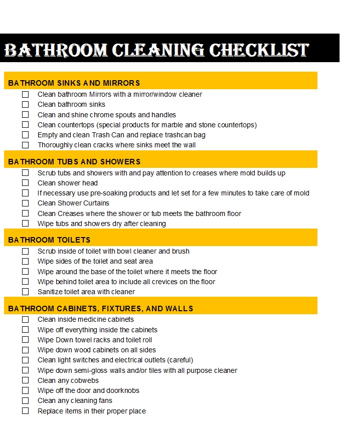 Bathroom Decluttering Checklist Templates - Excel Word Template