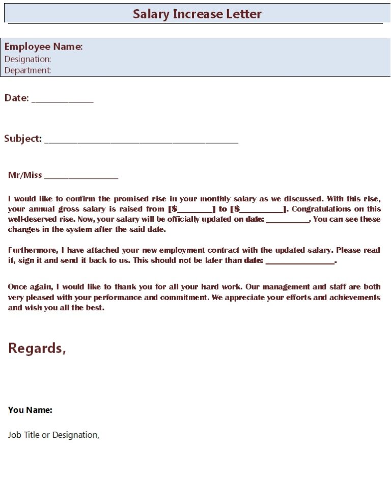 Salary Increase Letter Templates - Excel Word Template