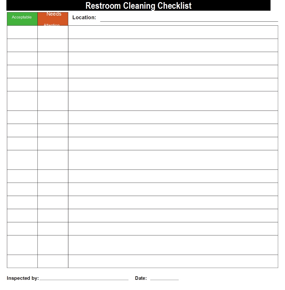 Restroom Cleaning Checklist Templates