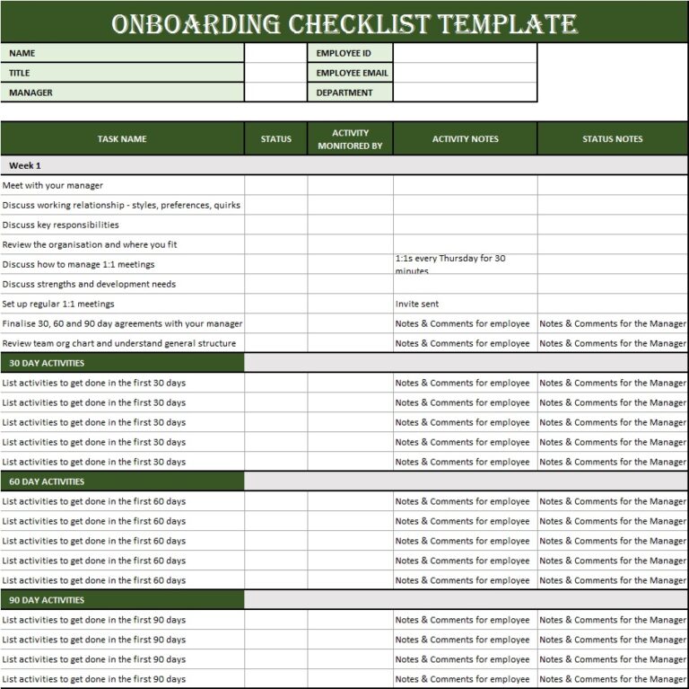 Free Onboarding Checklist Templates Archives Excel Word Template