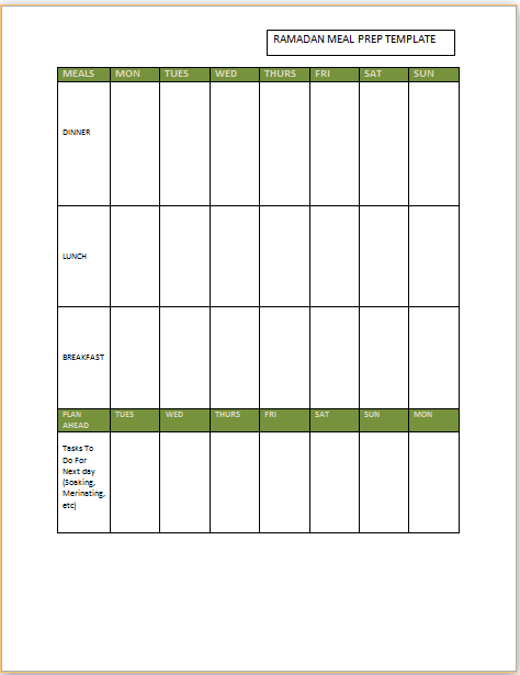 Ramadan Meal Prep Templates